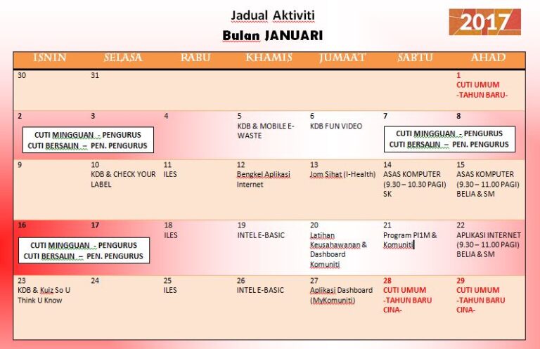 Jadual Aktiviti - JAN 2017