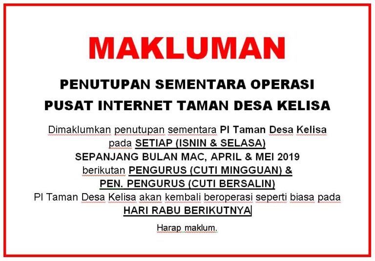 MAKLUMAN TUTUP PI - CUTI BERSALIN