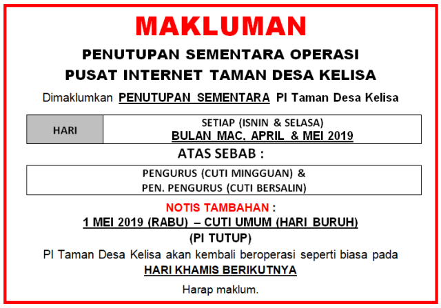 NOTIS TUTUP 1 MEI - PORTAL