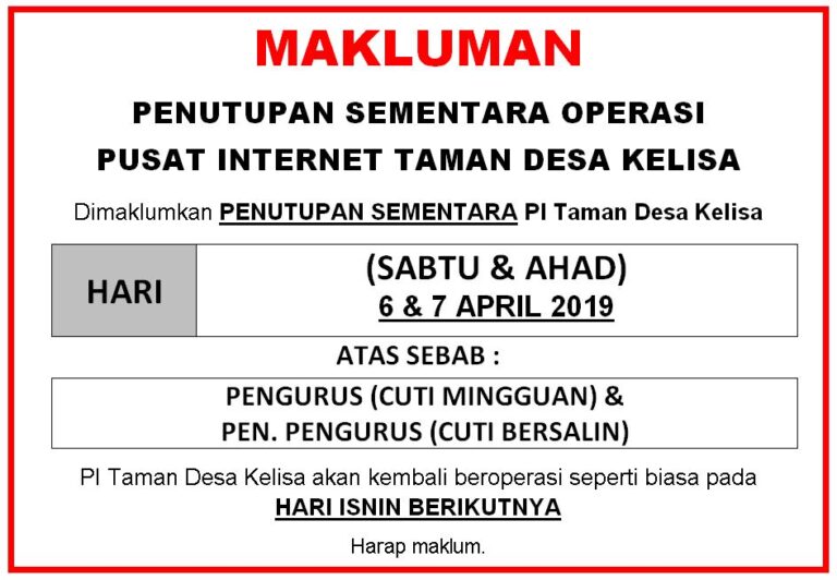 Notis tutup PI - Cuti bersalin M1