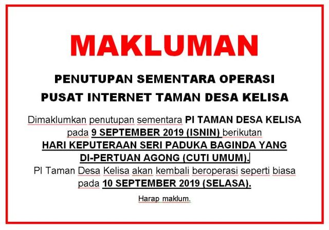 CUTI UMUM - KEPUTERAAN AGONG 2019